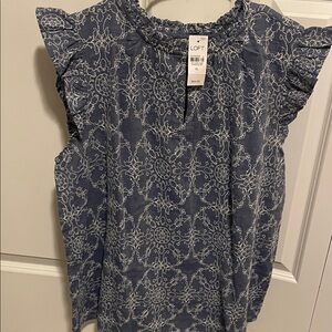 LOFT Navy and White Floral Blouse